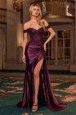 Off The Shoulder Lace & Satin Fitted Gown-5
